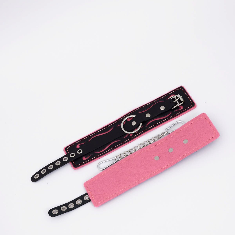 Оковы кожаные Crazy Handmade черно-розовые с цепочкой