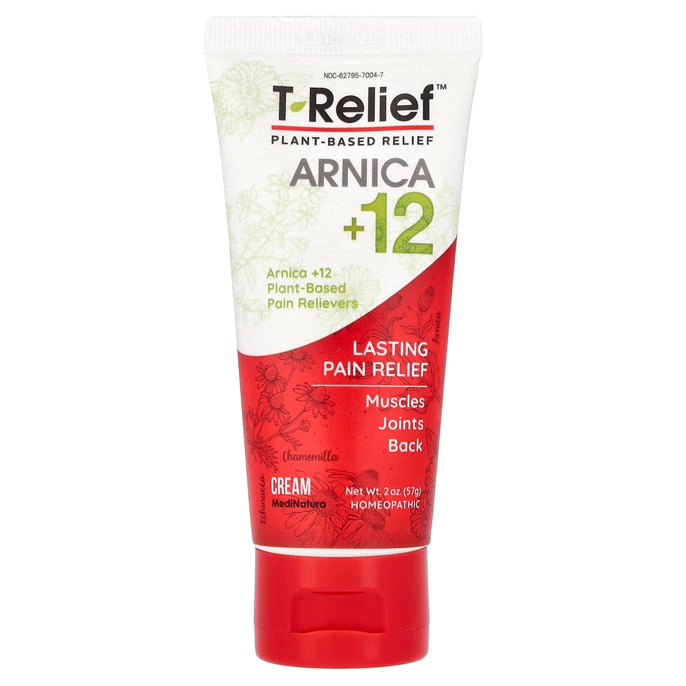 MediNatura, T-Relief™, арника +12, растительный крем для облегчения симптомов, 57 г (2 унции)