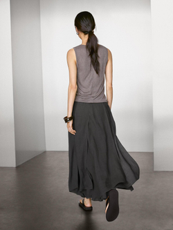 Massimo Dutti Длинная юбка из струящейся ткани с воланами, кротово-коричневый