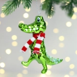 Елочная игрушка «Крокодил в шарфике» 4,5*11*12,5 см, Салатовый