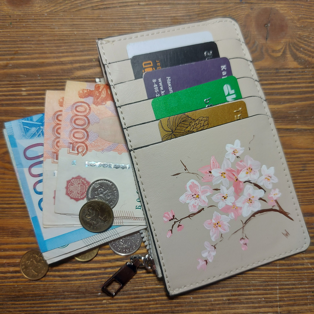 Картхолдер (кошелек) женский с авторской росписью "Яблоня"