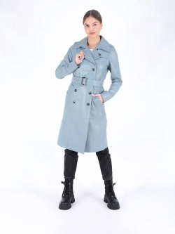 Тренч длинный кожаный с поясом плащ на весну