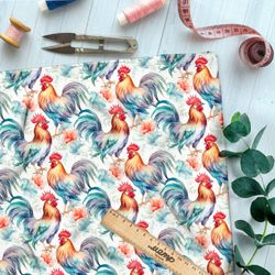 Ткань премиум атлас толпа петухов