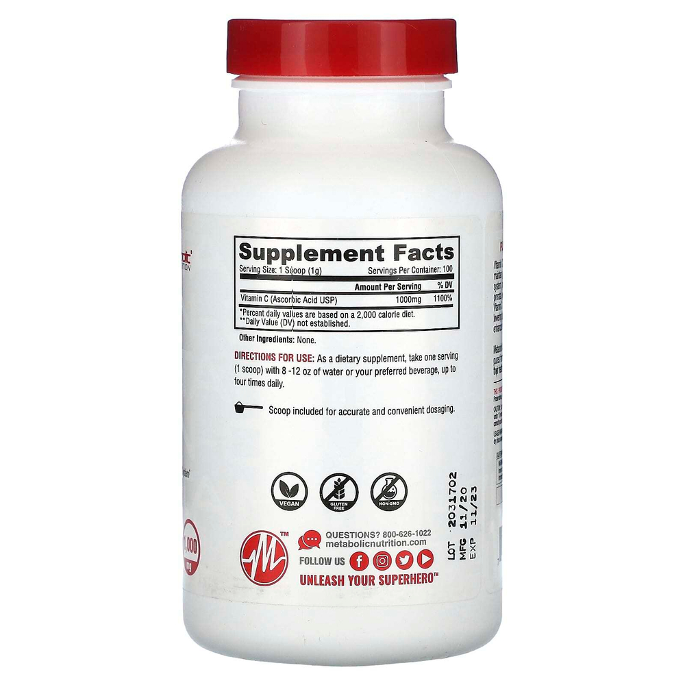 Metabolic Nutrition, Витамин C, без добавок, 100 г (3,52 унции)