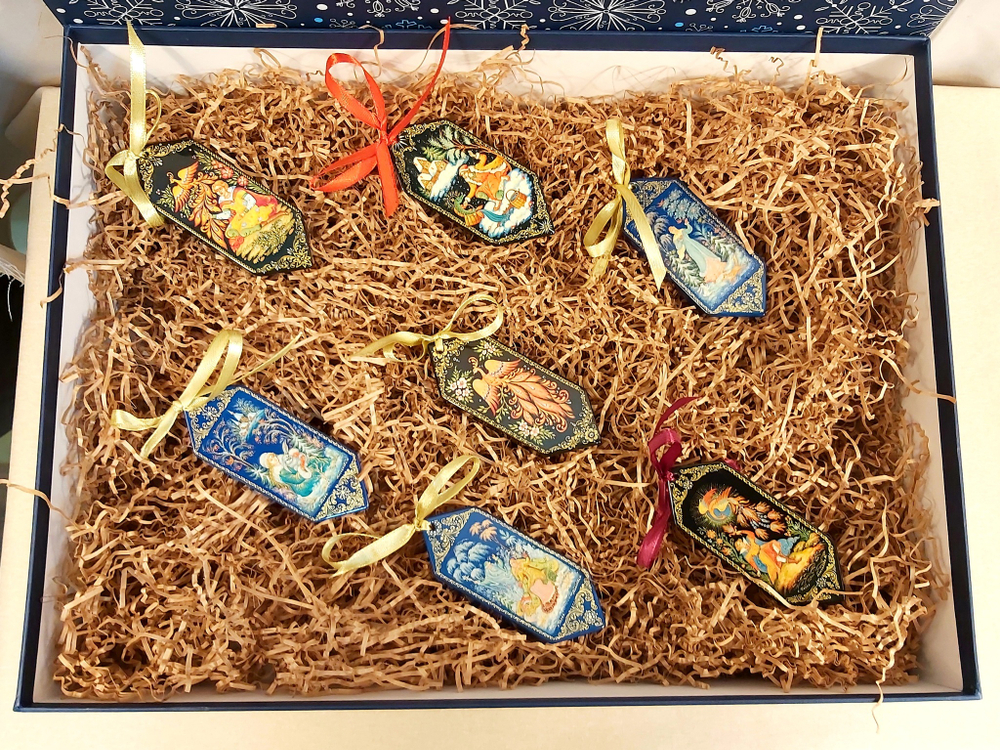 Набор ёлочных игрушек  "Новогодний" №2 с росписью Палех