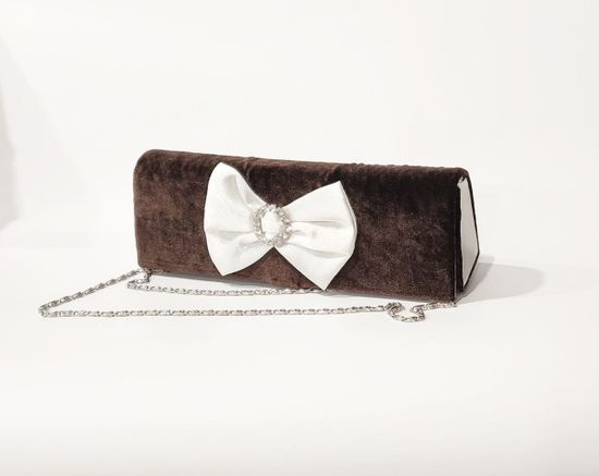 Сумка - клатч коричневый бархат, с бантом