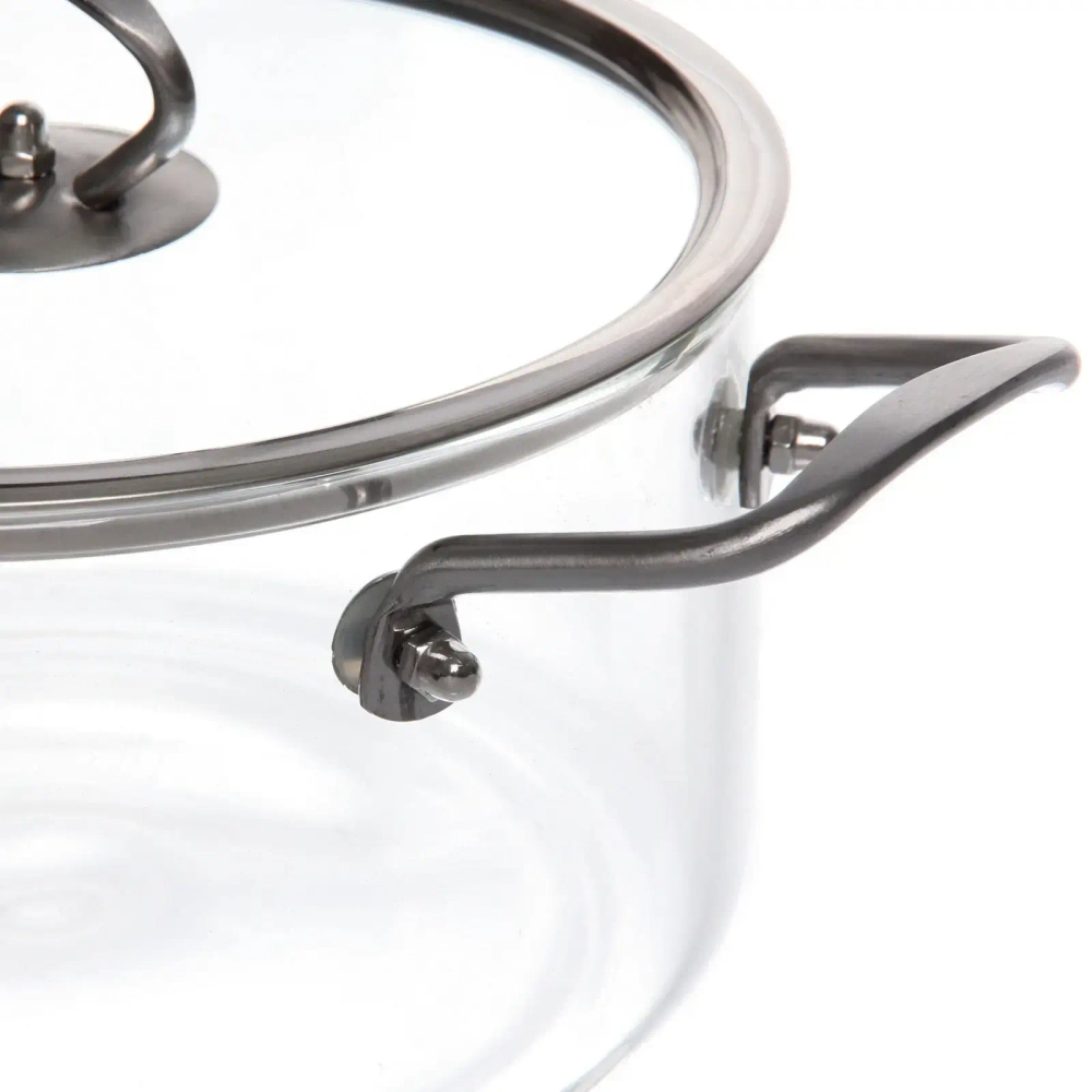 Кастрюля из боросиликатного стекла 2,5л «Хай-Тек» с металлическими ручками