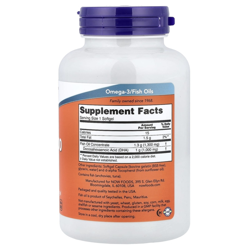 Now Foods DHA-1000 Fish Oil 90 Softgels , Омега 3 ДГК 1000