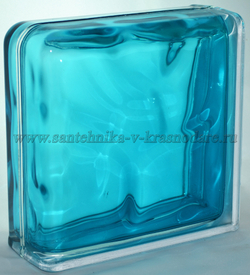 Завершающий стеклоблок бирюза волна окрашенный изнутри Vitrablok 19x19x8