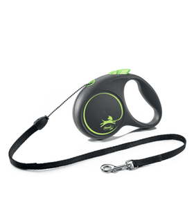 Поводок-рулетка Флекси Black Design S (до 12 кг) 5 м трос черный/зеленый