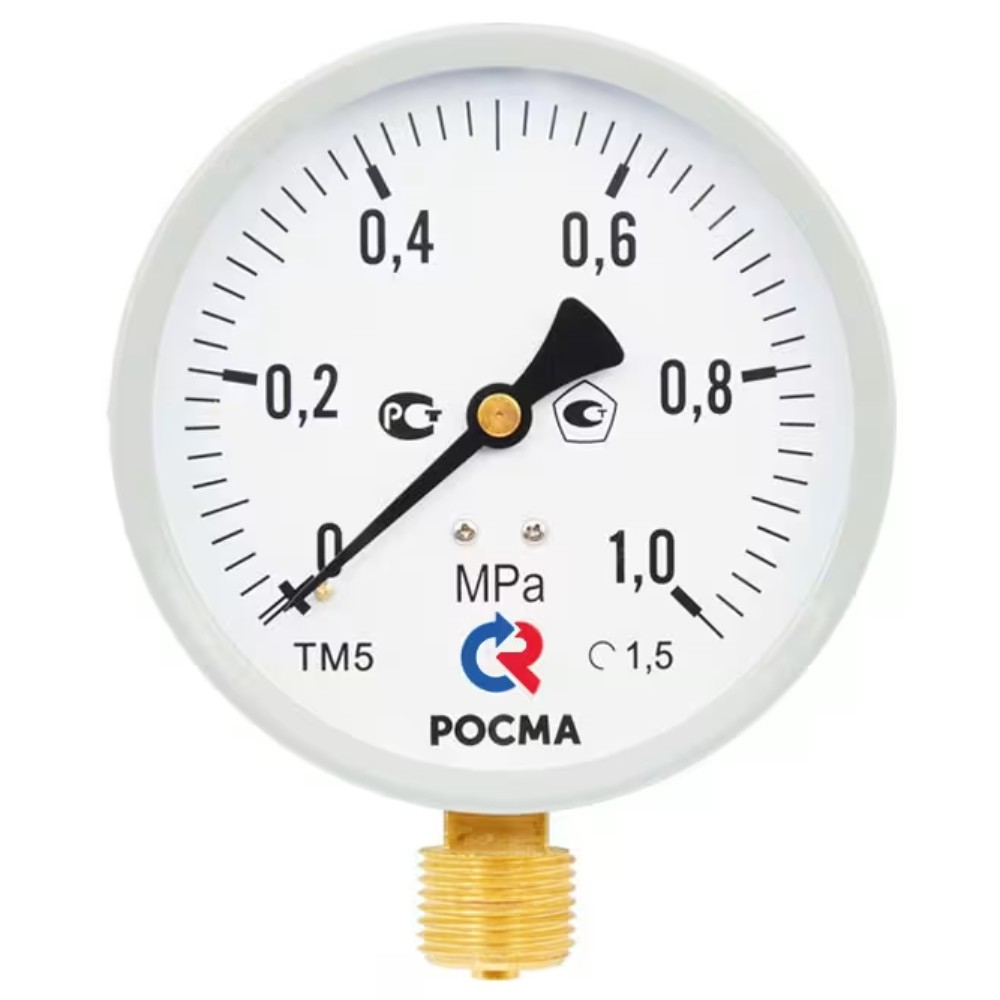 Манометр Росма ТМ-510Р.00 М2 (0-1,0 МПа) G1/2" 1.5 (снизу) корпус 100 мм 00000006819