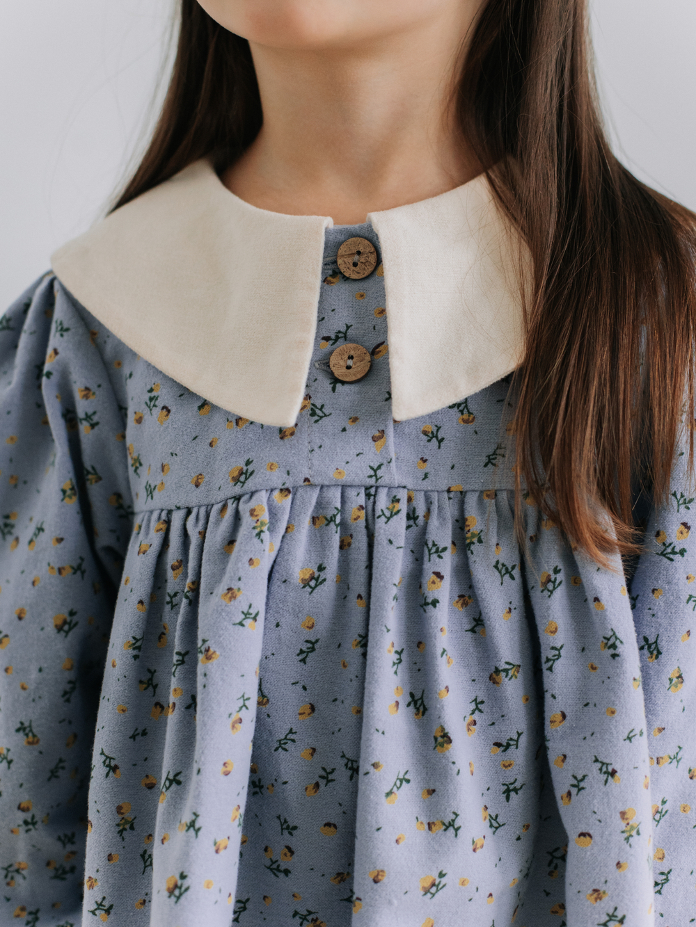 Платье с воротником в цветочек, Голубой