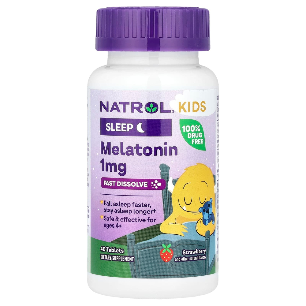 Natrol, мелатонин для детей от 4 лет, со вкусом клубники, 40 таблеток