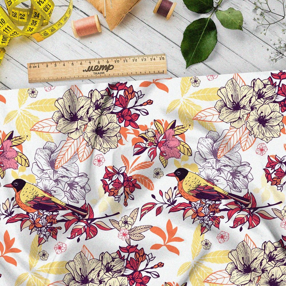Ткань муслин птички на ветках