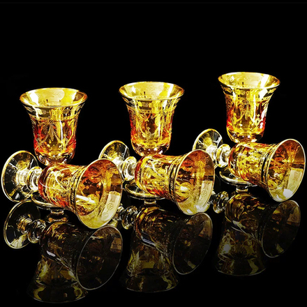 Migliore De Luxe Набор рюмок Dinastia Ambra, хрусталь янтарный, декор золото 24К - 6шт