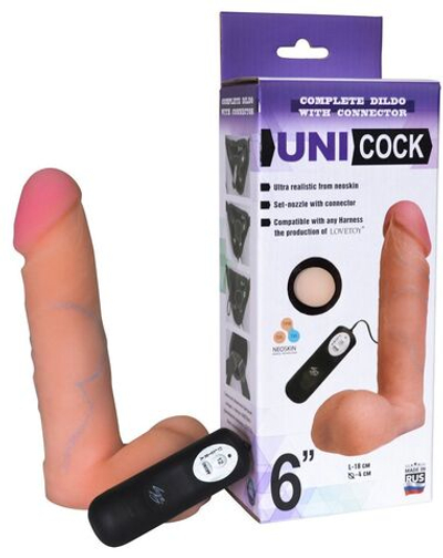 Фаллическая насадка Харнесс UNICOCK 6 с вибрацией - 18 см. (Цвет: телесный)