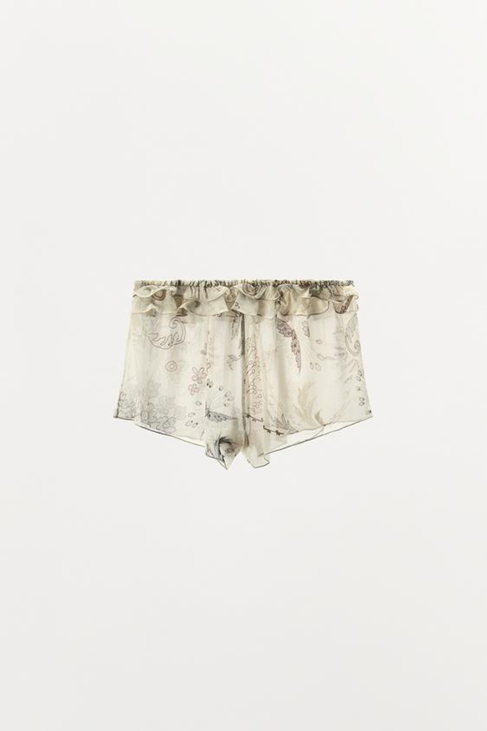 ZARA ШОРТЫ С ПРИНТОМ И ВОЛАНАМИ, ЖЕЛТОВАТО-БЕЛЫЙ