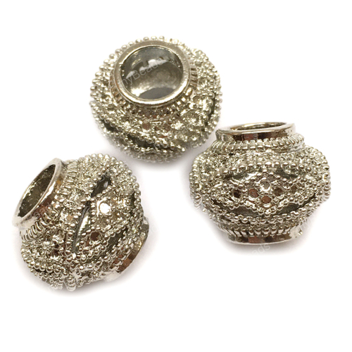 Бусины крупные 13х10 мм, родий