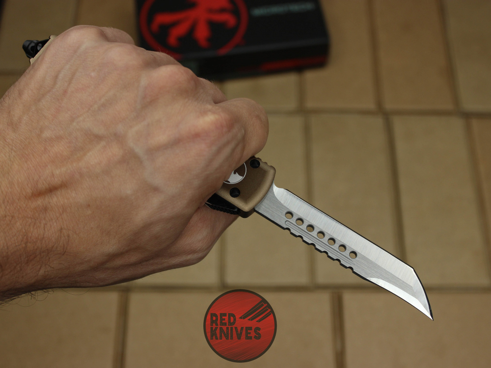 Нож Microtech Ultratech Helhound H/E - коричневая рукоять, клинок сатин RK-372