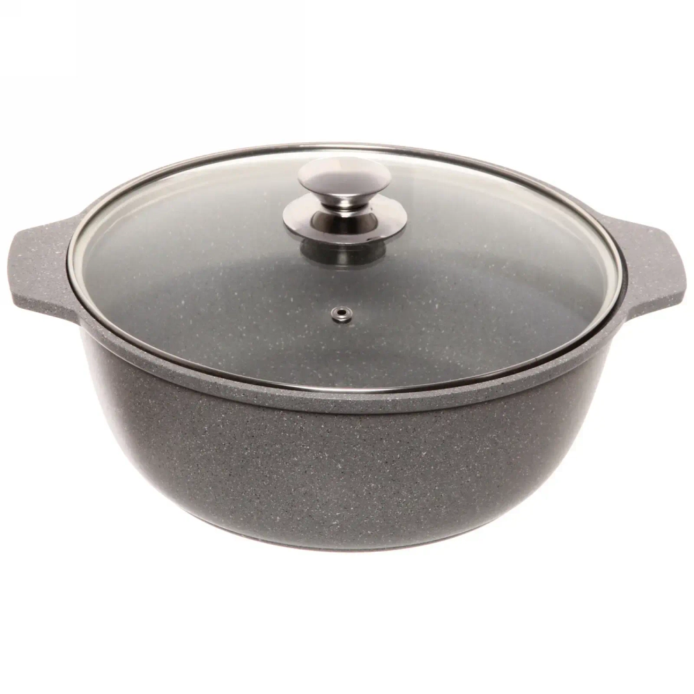 Кастрюля-жаровня 4л «Мраморная»(светлый мрамор) со стеклянной крышкой жмс42а