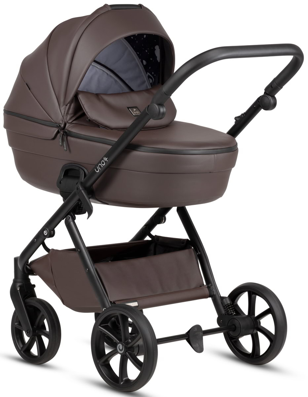Детская коляска Tutis Uno 6 Plus Leather collection 4 в 1 с автокреслом Elo Lux EduSky Black и базой 1602177 Cioccolata