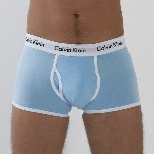 Мужские трусы боксеры светло-голубые с белой резинкой Calvin Klein 365 Blue White Trunks