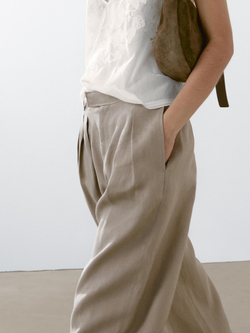 Massimo Dutti Брюки из 100% льна с тремя защипами, дымчатый