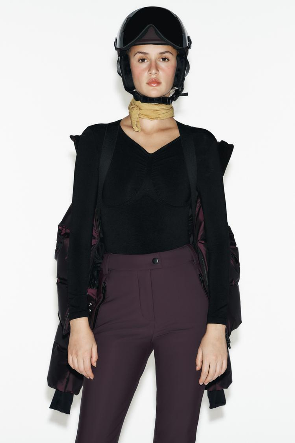 ZARA ВЕТРОЗАЩИТНЫЕ И ВОДОНЕПРОНИЦАЕМЫЕ БРЮКИ С ВЫСОКОЙ ПОСАДКОЙ, БОРДОВЫЙ