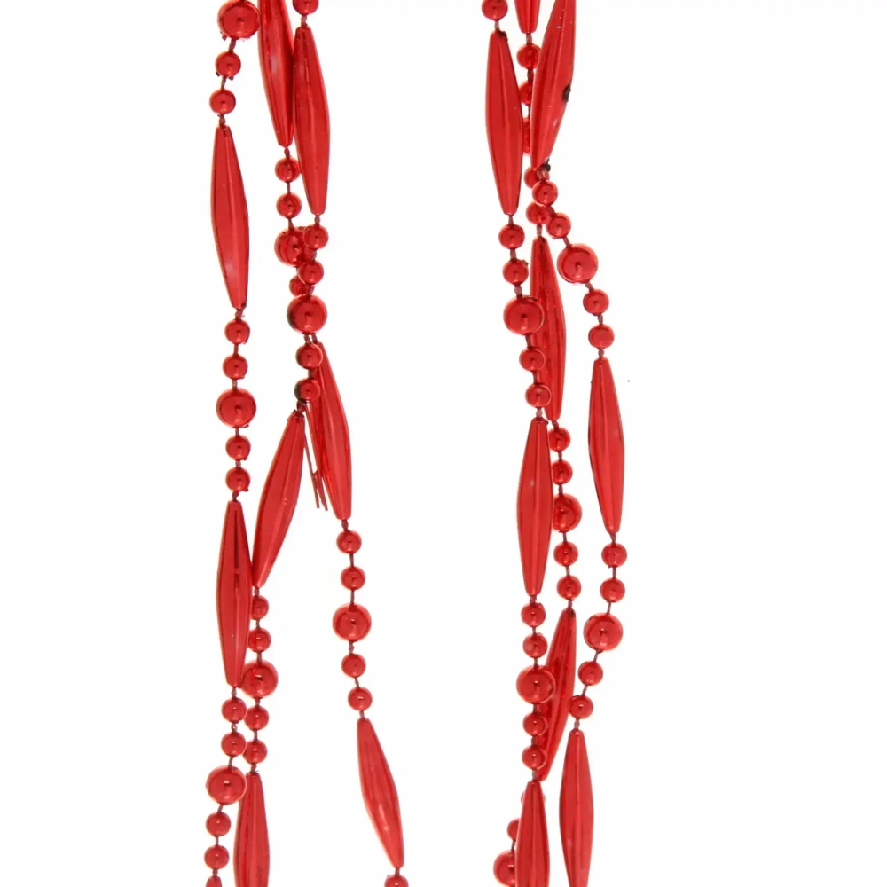 Бусы на ёлку красный 2м «Капля» d-5мм