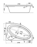 Ванна акриловая асимметричная "Эдера" 170х110 правосторонняя белая с г/м "Базовая Плюс" Santek