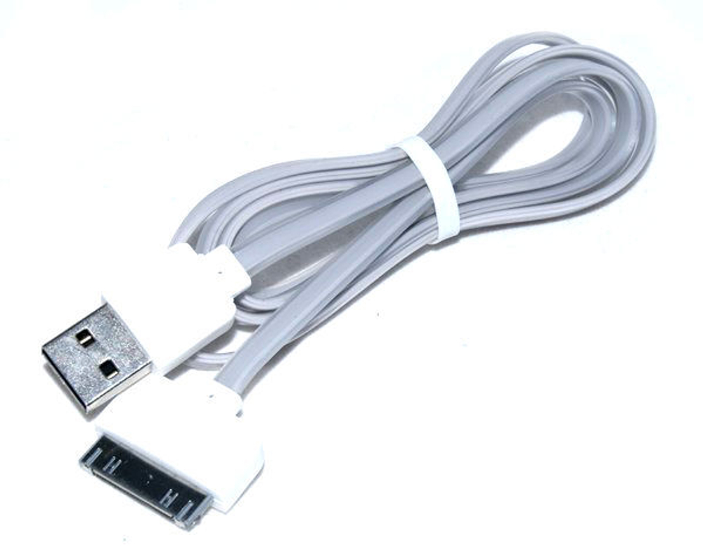 Кабель USB (Apple 30-pin) iPhone 4 плоский (серый) 1м