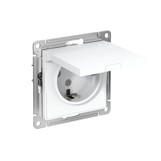 Розетка 1-м СП AtlasDesign 16А IP20 с заземл. защ. шторки с крышкой механизм бел. SE ATN000146