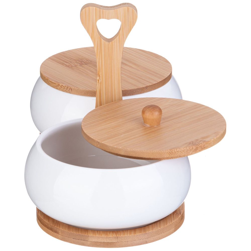 НАБОР БАНОК С ДЕРЕВ. КРЫШКОЙ LEFARD "NATIVE" 2 ШТ. 11,5 СМ 270 МЛ НА ДЕРЕВ. ПОДСТАВКЕ (КОР=36ШТ.)