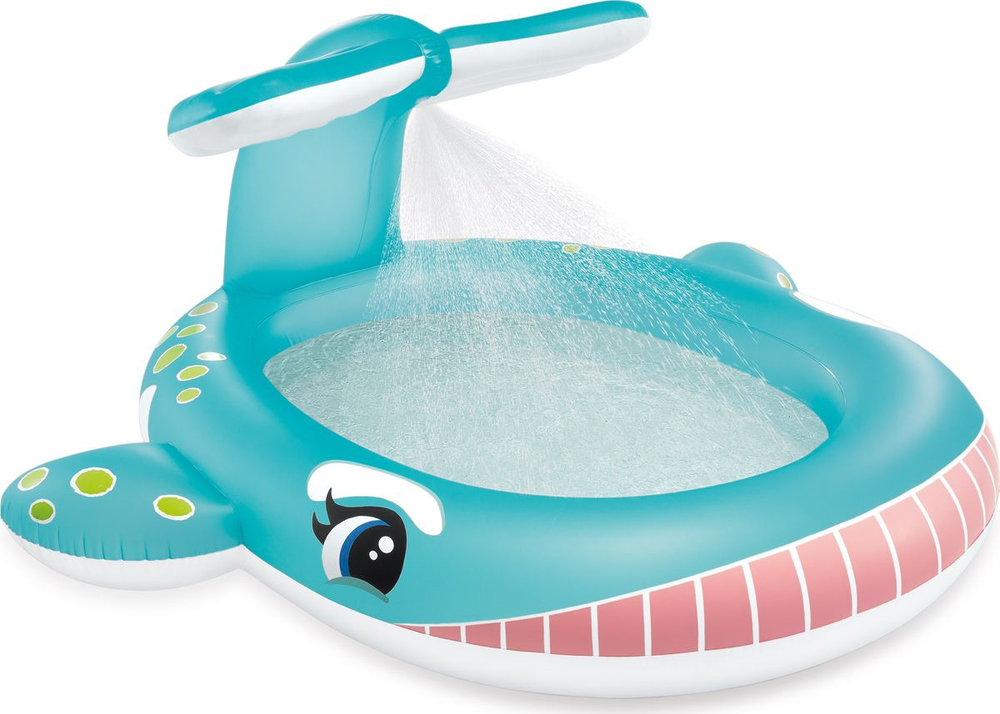 Бассейн надувной Intex 57440 Whale Spray 201х196х91 см / Круглый бассейн Интекс с водяным фонтаном распылителем Кит для дачи