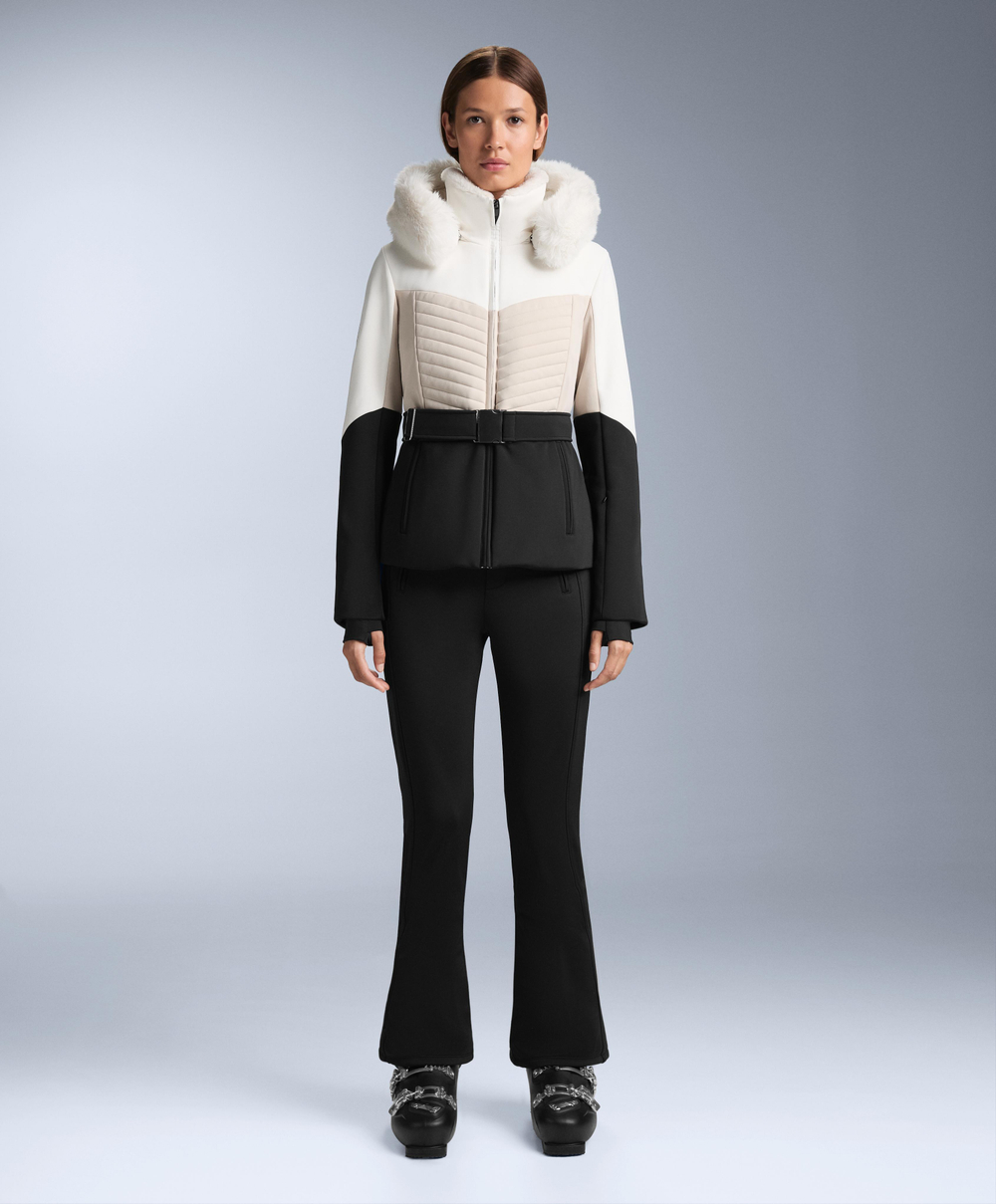 Oysho Водонепроницаемая куртка Primaloft® SKI с цветными блоками, супероблегающая, черный