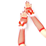 Перчатки сетка новогодние с пухом и бантом без пальчиков красные