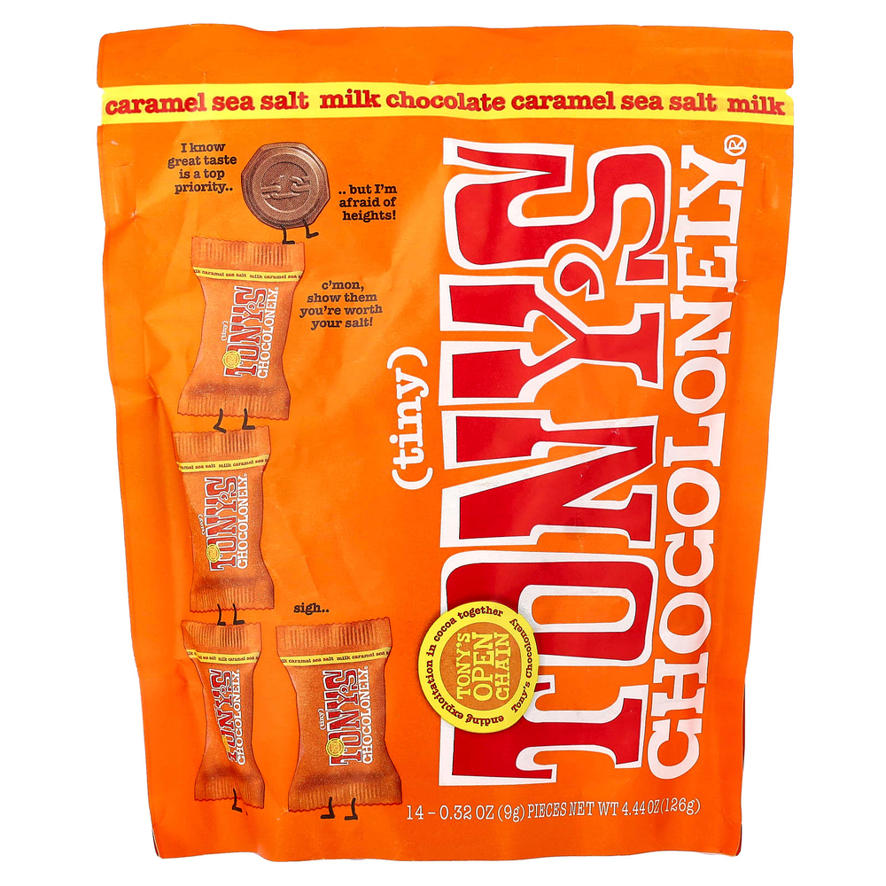 Tony's Chocolonely, молочный шоколад, карамель и морская соль, 14 шт. по 9 г (0,32 унции)