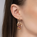 Серьги «Фениксы» из красного золота с гранатами, цитринами и эмалью