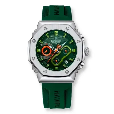 Часы наручные кварцевые NAVIFORCE на силиконовом ремешке, серебристый/зеленый W8860-02