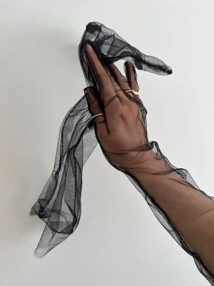 Перчатки длинные из фатина, Черный