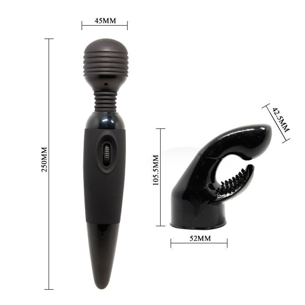 Вибромассажер для тела со сменной насадкой на головку - 25 см. (Цвет: черный)