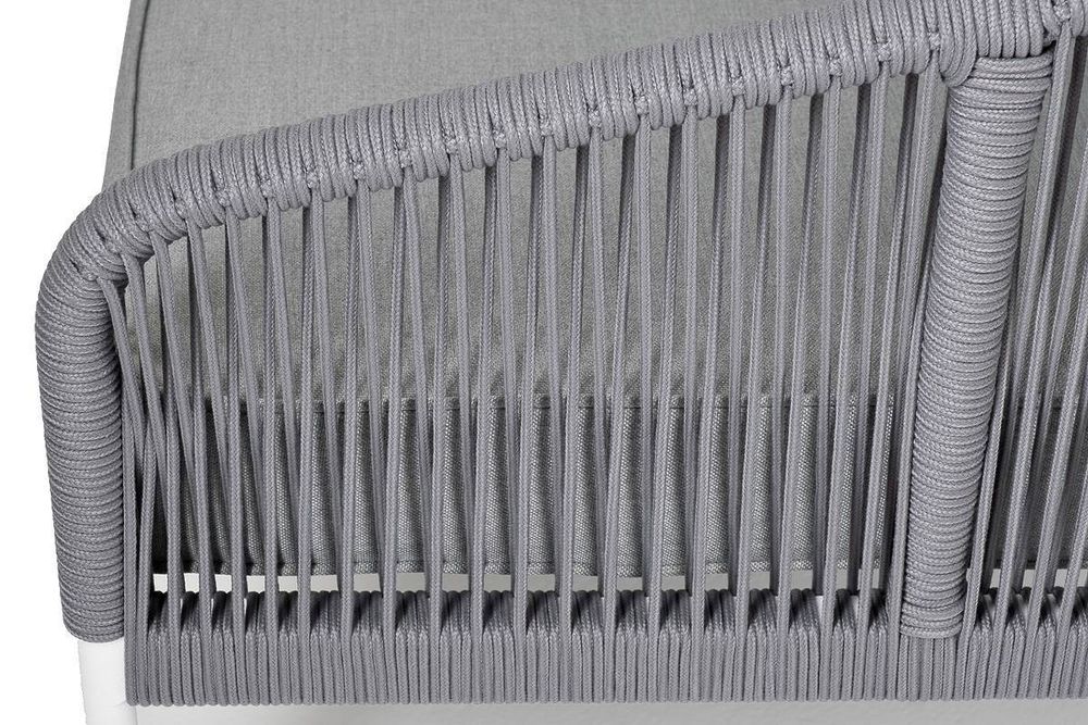 "Канны" левый модуль плетеный из роупа, каркас алюминий белый шагрень, роуп светло-серый круглый, ткань светло-серая