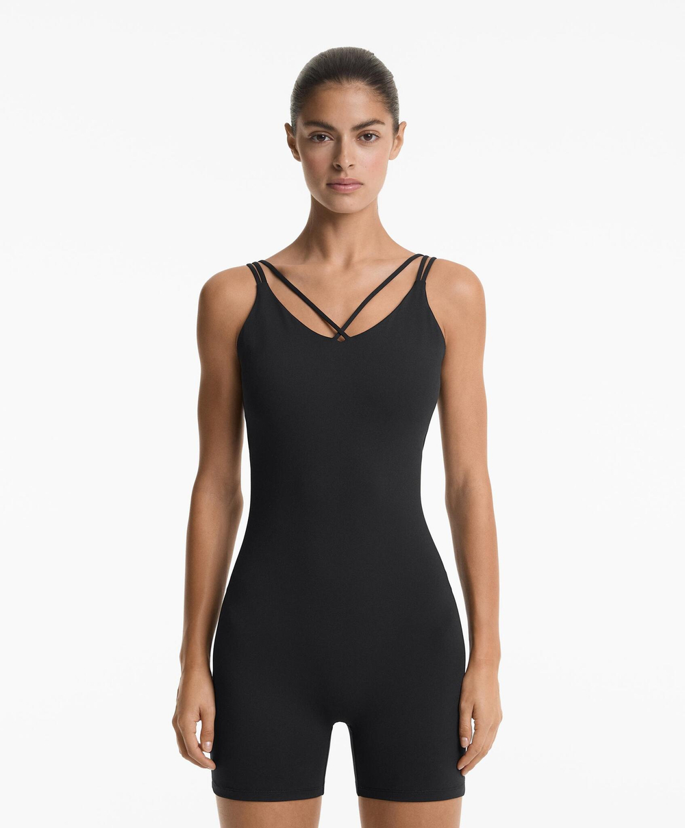 Oysho Короткий комбинезон Comfortlux с двойными бретелями, черный