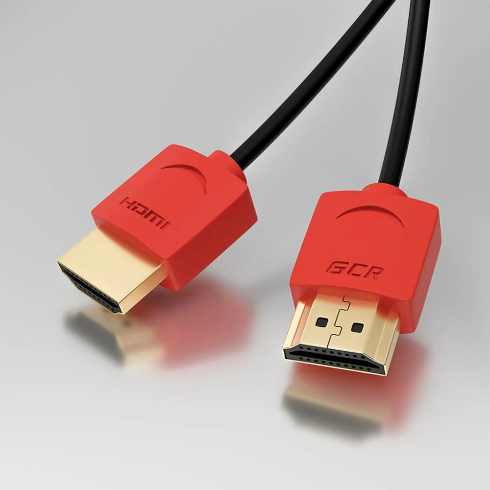 Кабель для монитора HDMI 2.0 1.5м GCR черный с красными позолоченными коннекторами