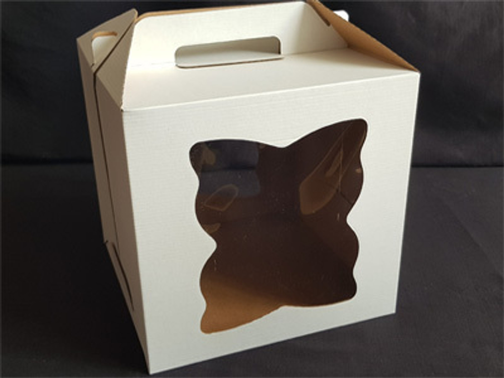 Коробка для торта с ручкой 26*26*28. 2 фигурных окна