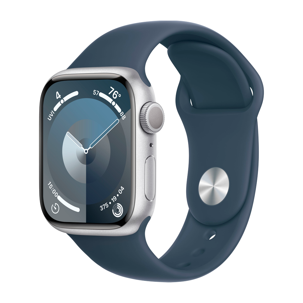 Умные часы Apple Watch Series 9 GPS, 41mm, Aluminium Case with Sport Band M/L, Silver/Storm Blue (Серебристый/Штормовой синий)