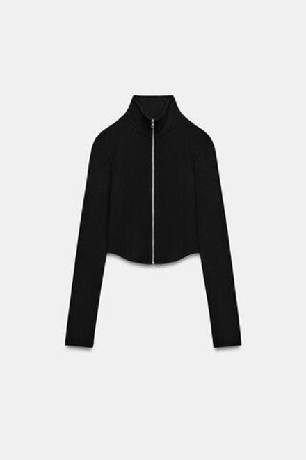 ZARA УКОРОЧЕННАЯ ТОЛСТОВКА НА МОЛНИИ, ЧЕРНЫЙ
