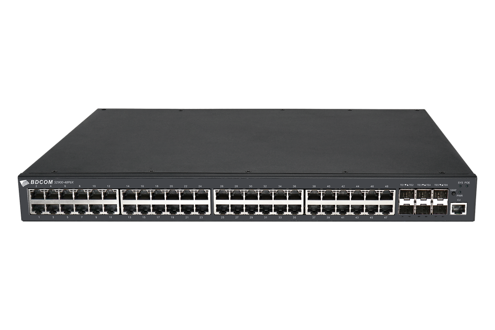 Управляемый коммутатор BDCOM S2900, 48 RJ45 1Гбит/с, 6 SFP+ 10Гбит/с, L3, PoE