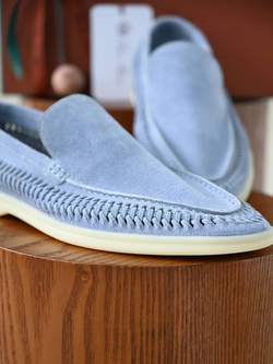 Лоферы Loro Piana Summer Walk голубого цвета с плетением