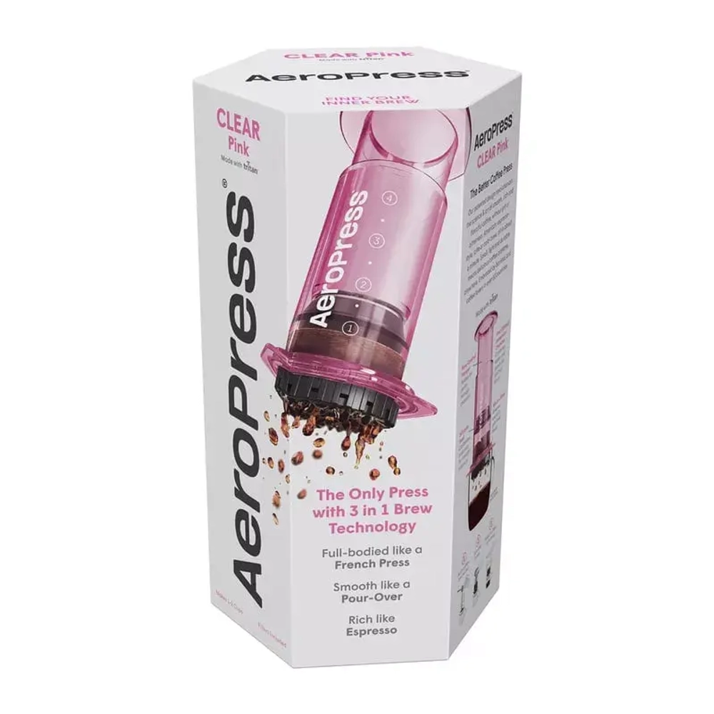 AeroPress Clear Pink, аэропресс для кофе, розовый